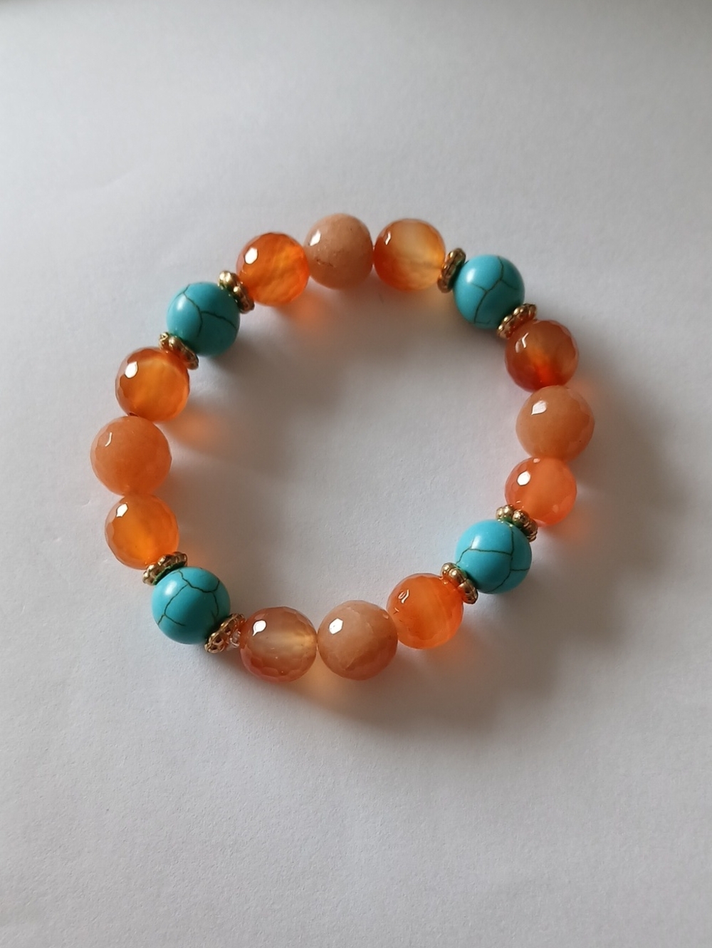 Turquoise & Orange Agate Beaded  Bracelet